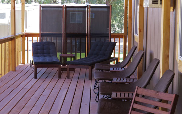 Mojave Bunkhouse deck with covered deck chairs